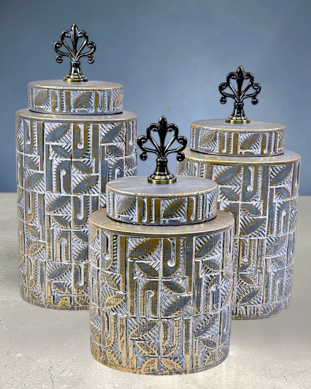 Set of patterned decorative jars