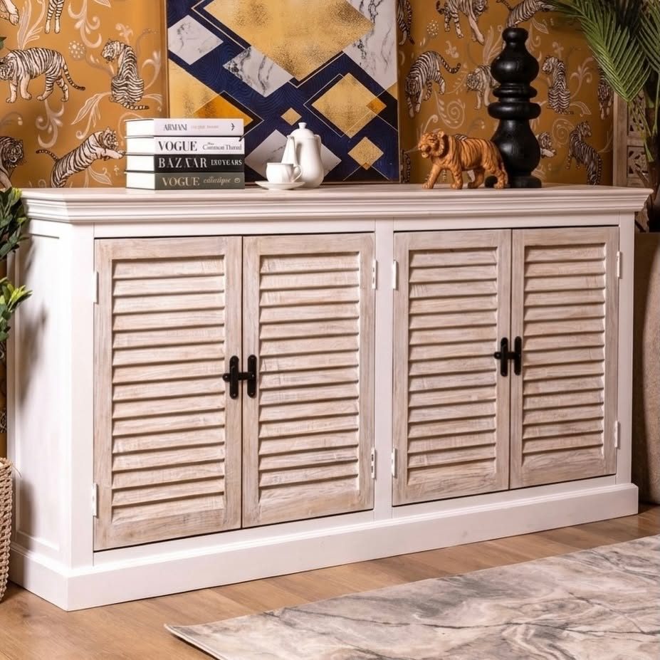 Painted louvered four-door sideboard