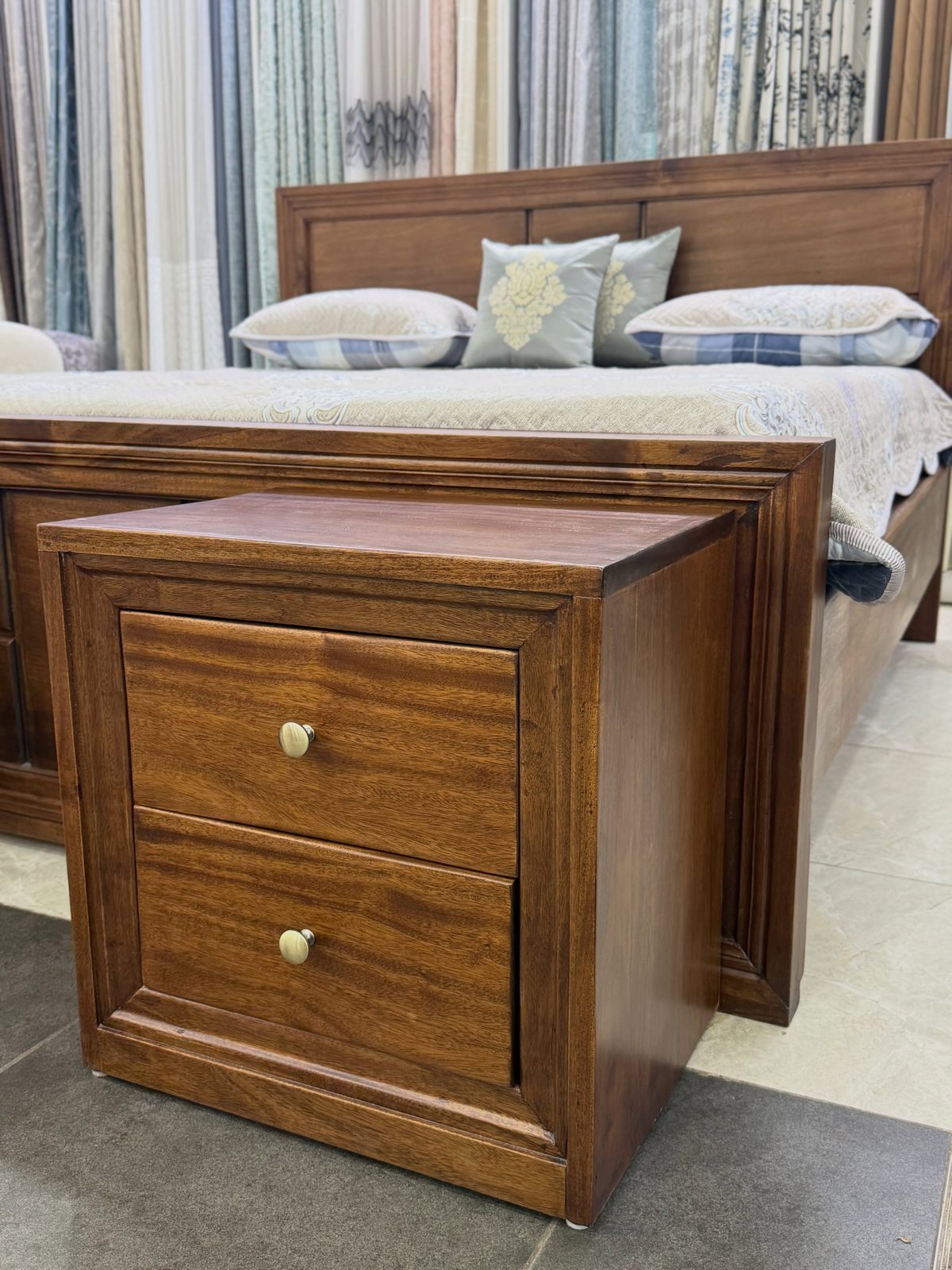 Solid wood bed with matching nightstand